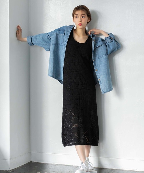 fifth（フィフス）の「パフスリーブ鍵編みロングワンピース（ワンピース・レディース・ブラック/ベージュ・M）」の10枚目の写真