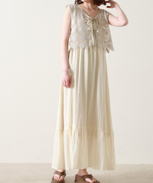 Cheek（チーク）の「【サイズ展開あり】ノースリベストセットワンピース（ワンピース・レディース・オフホワイト/ミント/アイボリー・MEDIUM/SMALL）」の3枚目の写真