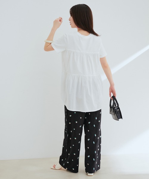 【ORGABITS(R)】異素材切り替えティアードチュニックTシャツ【sustainable】