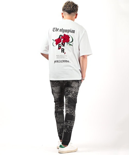 LUXSTYLE（ラグスタイル）の「バラ刺繍バックプリントTシャツ（Tシャツ/カットソー・メンズ・ホワイト/ブラック/ベージュ・M/L）」の4枚目の写真