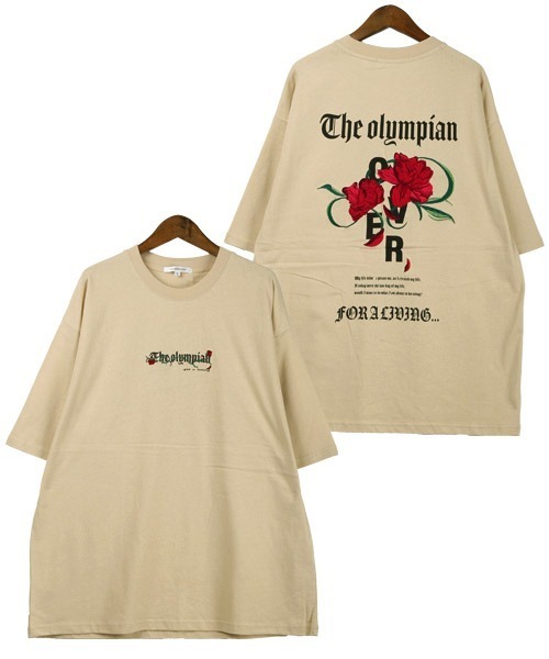 LUXSTYLE（ラグスタイル）の「バラ刺繍バックプリントTシャツ（Tシャツ/カットソー・メンズ・ホワイト/ブラック/ベージュ・M/L）」の8枚目の写真