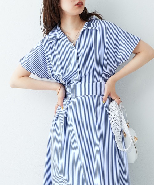 natural couture（ナチュラルクチュール）の「涼しげスキッパー衿お上品ワンピース（ワンピース・レディース・ブラック/ベージュ/グリーン/その他1/その他2/レッド系・FREE）」の5枚目の写真