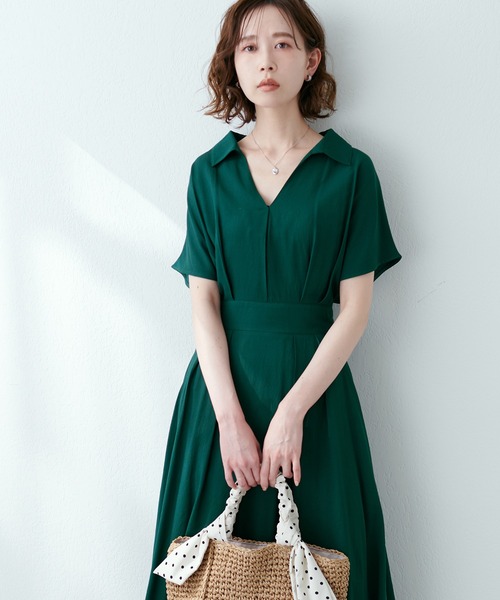 natural couture（ナチュラルクチュール）の「涼しげスキッパー衿お上品ワンピース（ワンピース・レディース・ブラック/ベージュ/グリーン/その他1/その他2/レッド系・FREE）」の16枚目の写真