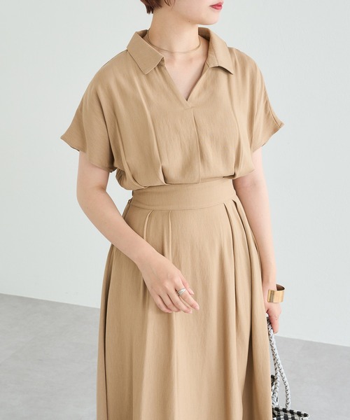 natural couture（ナチュラルクチュール）の「涼しげスキッパー衿お上品ワンピース（ワンピース・レディース・ブラック/ベージュ/グリーン/その他1/その他2/レッド系・FREE）」の8枚目の写真