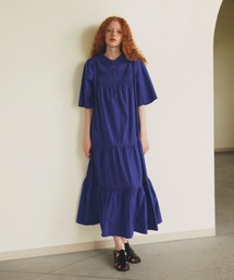 Libra Cue | “レース切り替えティアードワンピース”　　　　　　　　　　　　　　　　　　　　　　　　　　　　　　　　　　　　　　　コットン100%、二の腕をカバーする袖丈、甘くなりすぎない大人のティアードワンピース(ワンピース)