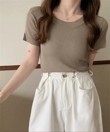 半袖サマーリブニットトップス【薄手】