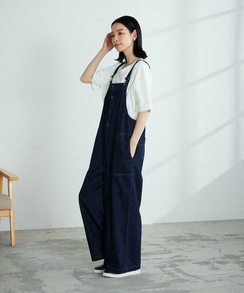 ONIGIRI（オニギリ）の「デニム　オーバーオール（サロペット/オーバーオール・レディース・ネイビー/チャコール・MEDIUM/LARGE）」の7枚目の写真