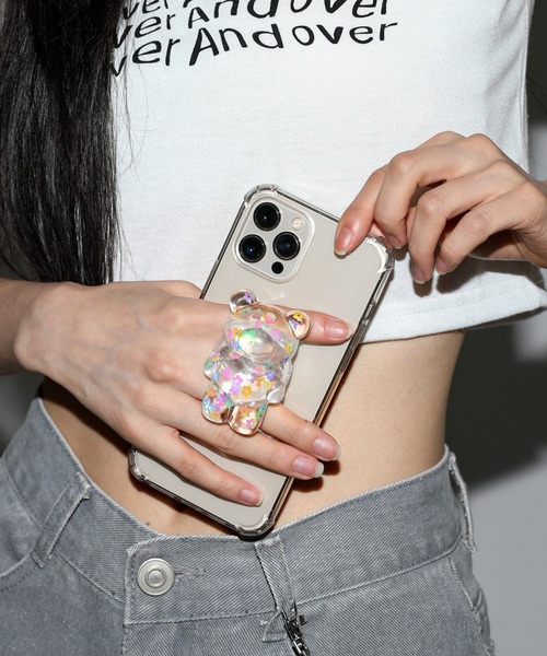 FOLLOWIN（フォロウィン）の「クリアフラワーポイントベアーモチーフスマホグリップトック（スマホケース/カバー・レディース・ブルー/イエロー/パープル・ONE SIZE）」の11枚目の写真