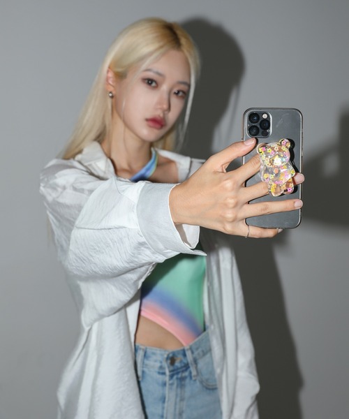 FOLLOWIN（フォロウィン）の「クリアフラワーポイントベアーモチーフスマホグリップトック（スマホケース/カバー・レディース・ブルー/イエロー/パープル・ONE SIZE）」の17枚目の写真