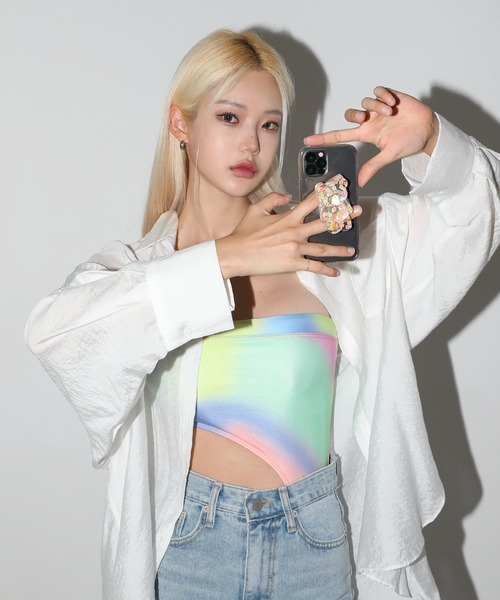 FOLLOWIN（フォロウィン）の「クリアフラワーポイントベアーモチーフスマホグリップトック（スマホケース/カバー・レディース・ブルー/イエロー/パープル・ONE SIZE）」の18枚目の写真