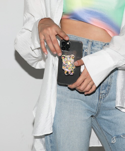 FOLLOWIN（フォロウィン）の「クリアフラワーポイントベアーモチーフスマホグリップトック（スマホケース/カバー・レディース・ブルー/イエロー/パープル・ONE SIZE）」の19枚目の写真