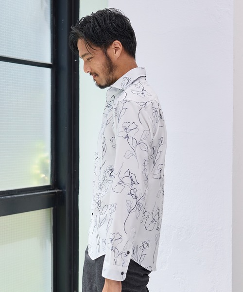 UNION STATION（ユニオンステーション）の「【EFFORTLESS】ストレッチドビー総柄プリントカッタウェイシャツ/スキッパーシャツ（シャツ/ブラウス・メンズ・ホワイト/ネイビー/ブルー・LL/M/L）」の9枚目の写真