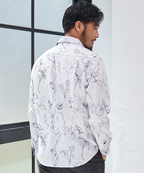 UNION STATION（ユニオンステーション）の「【EFFORTLESS】ストレッチドビー総柄プリントカッタウェイシャツ/スキッパーシャツ（シャツ/ブラウス・メンズ・ホワイト/ネイビー/ブルー・LL/M/L）」の14枚目の写真