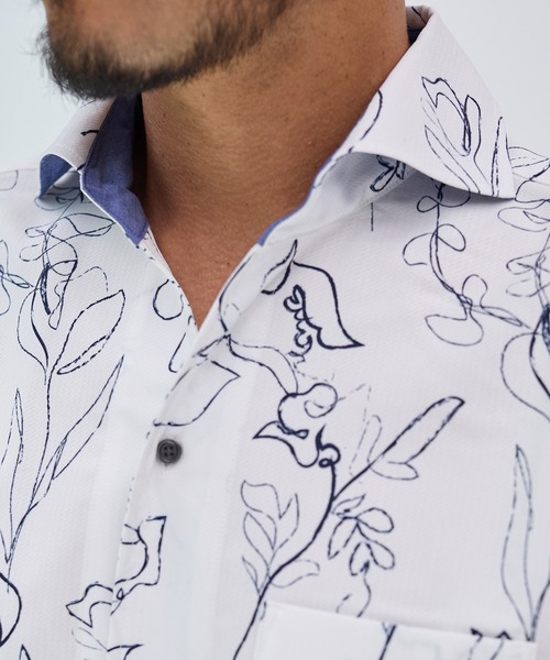 UNION STATION（ユニオンステーション）の「【EFFORTLESS】ストレッチドビー総柄プリントカッタウェイシャツ/スキッパーシャツ（シャツ/ブラウス・メンズ・ホワイト/ネイビー/ブルー・LL/M/L）」の11枚目の写真