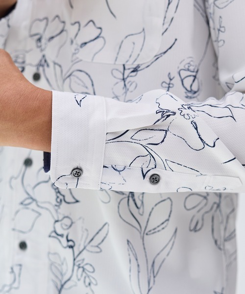 UNION STATION（ユニオンステーション）の「【EFFORTLESS】ストレッチドビー総柄プリントカッタウェイシャツ/スキッパーシャツ（シャツ/ブラウス・メンズ・ホワイト/ネイビー/ブルー・LL/M/L）」の16枚目の写真