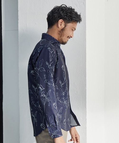 UNION STATION（ユニオンステーション）の「【EFFORTLESS】ストレッチドビー総柄プリントカッタウェイシャツ/スキッパーシャツ（シャツ/ブラウス・メンズ・ホワイト/ネイビー/ブルー・LL/M/L）」の13枚目の写真