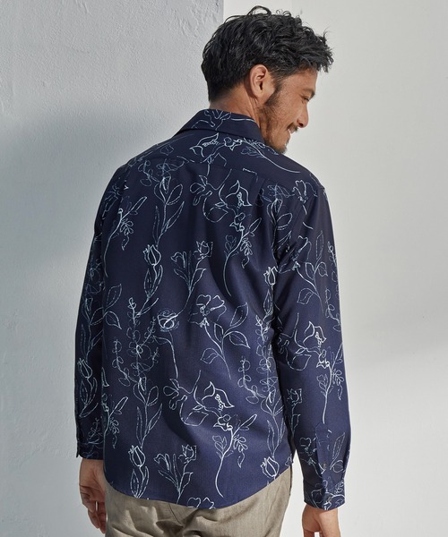 UNION STATION（ユニオンステーション）の「【EFFORTLESS】ストレッチドビー総柄プリントカッタウェイシャツ/スキッパーシャツ（シャツ/ブラウス・メンズ・ホワイト/ネイビー/ブルー・LL/M/L）」の10枚目の写真