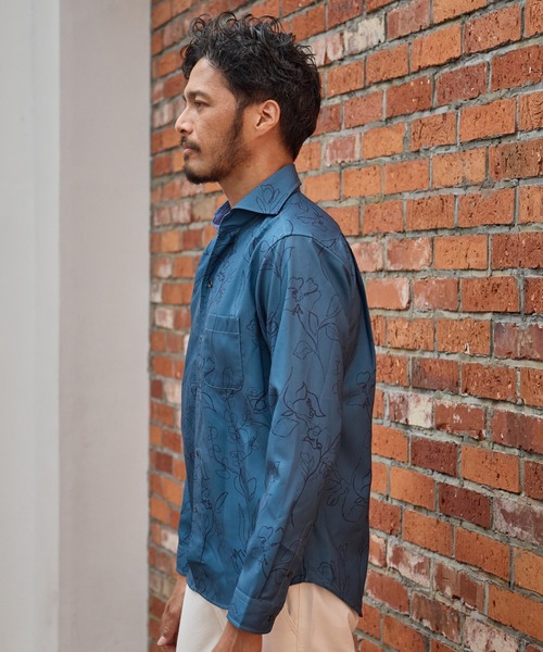 UNION STATION（ユニオンステーション）の「【EFFORTLESS】ストレッチドビー総柄プリントカッタウェイシャツ/スキッパーシャツ（シャツ/ブラウス・メンズ・ホワイト/ネイビー/ブルー・LL/M/L）」の15枚目の写真