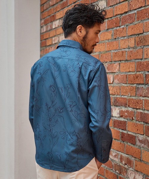 UNION STATION（ユニオンステーション）の「【EFFORTLESS】ストレッチドビー総柄プリントカッタウェイシャツ/スキッパーシャツ（シャツ/ブラウス・メンズ・ホワイト/ネイビー/ブルー・LL/M/L）」の12枚目の写真