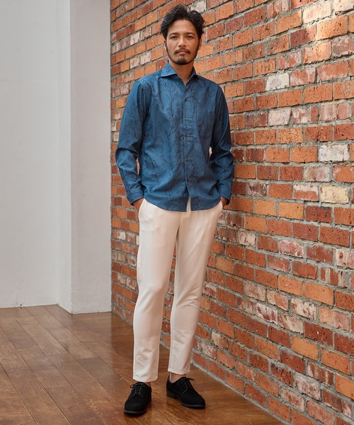 UNION STATION（ユニオンステーション）の「【EFFORTLESS】ストレッチドビー総柄プリントカッタウェイシャツ/スキッパーシャツ（シャツ/ブラウス・メンズ・ホワイト/ネイビー/ブルー・LL/M/L）」の17枚目の写真