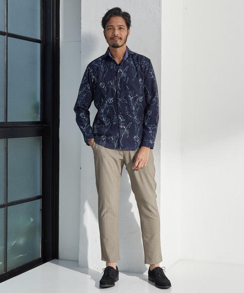 UNION STATION（ユニオンステーション）の「【EFFORTLESS】ストレッチドビー総柄プリントカッタウェイシャツ/スキッパーシャツ（シャツ/ブラウス・メンズ・ホワイト/ネイビー/ブルー・LL/M/L）」の6枚目の写真