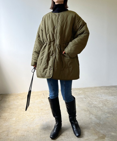 LIAN（リアン）の「ドロスト付きキルティングミドルコート（その他アウター・レディース・ブラック/カーキ/アイボリー/キャメル/グレー・FREE）」の12枚目の写真