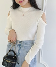 スリーブカットワークリブトップス