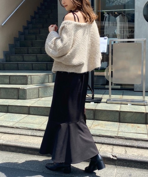 one after another NICE CLAUP（ワンアフターアナザーナイスクラップ）の「大人可愛い/着丈調節可能/ 肩リボンマーメイドキャミワンピース（ワンピース・レディース・キャメル/アイボリー/ブラック/ブラウン系その他/ベージュ/モカ/パープル・FREE）」の16枚目の写真