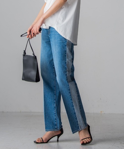 socolla（ソコラ）の「【socolla】WATER LESS DENIMサイドラインパンツ（デニムパンツ・レディース・ネイビー/ブルー・M/S）」の2枚目の写真