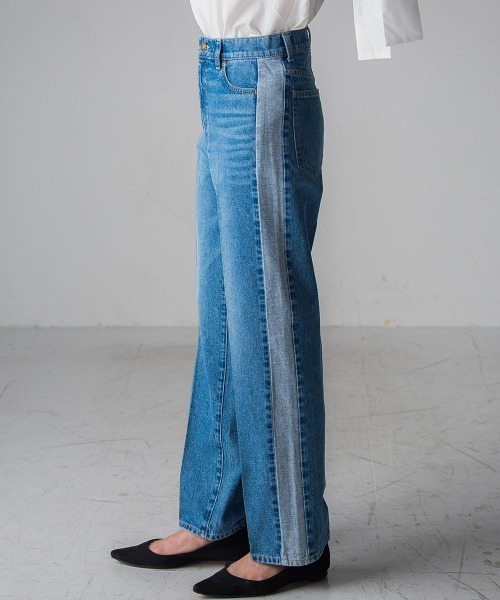 socolla（ソコラ）の「【socolla】WATER LESS DENIMサイドラインパンツ（デニムパンツ・レディース・ネイビー/ブルー・M/S）」の5枚目の写真