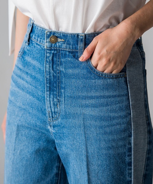 socolla（ソコラ）の「【socolla】WATER LESS DENIMサイドラインパンツ（デニムパンツ・レディース・ネイビー/ブルー・M/S）」の7枚目の写真