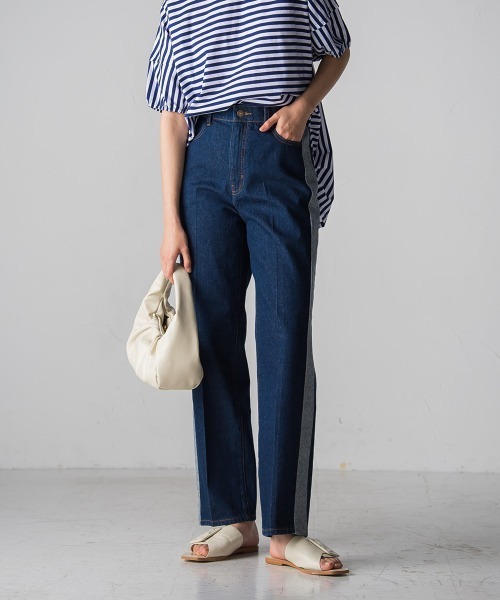 socolla（ソコラ）の「【socolla】WATER LESS DENIMサイドラインパンツ（デニムパンツ・レディース・ネイビー/ブルー・M/S）」の13枚目の写真