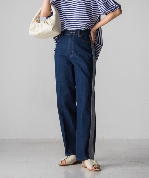 socolla（ソコラ）の「【socolla】WATER LESS DENIMサイドラインパンツ（デニムパンツ・レディース・ネイビー/ブルー・M/S）」の14枚目の写真