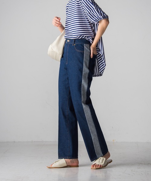 socolla（ソコラ）の「【socolla】WATER LESS DENIMサイドラインパンツ（デニムパンツ・レディース・ネイビー/ブルー・M/S）」の15枚目の写真