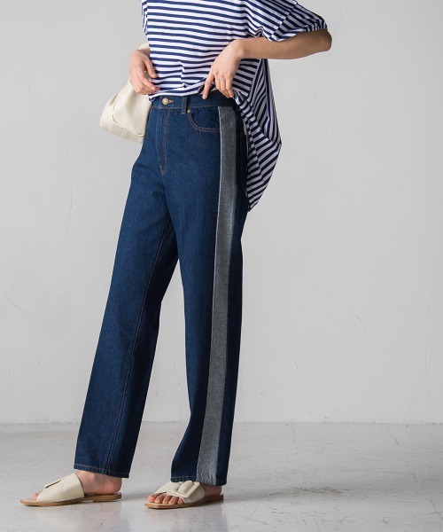 socolla（ソコラ）の「【socolla】WATER LESS DENIMサイドラインパンツ（デニムパンツ・レディース・ネイビー/ブルー・M/S）」の16枚目の写真