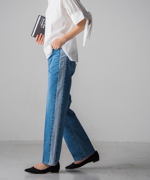 socolla（ソコラ）の「【socolla】WATER LESS DENIMサイドラインパンツ（デニムパンツ・レディース・ネイビー/ブルー・M/S）」の21枚目の写真