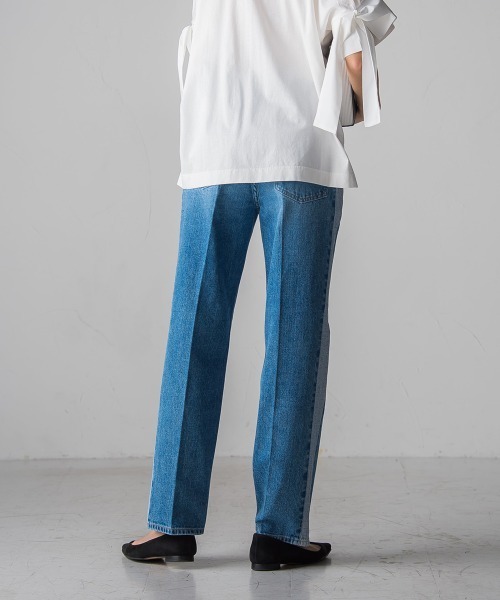 socolla（ソコラ）の「【socolla】WATER LESS DENIMサイドラインパンツ（デニムパンツ・レディース・ネイビー/ブルー・M/S）」の22枚目の写真