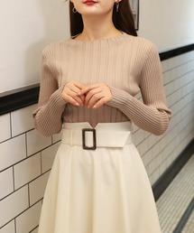 viscoseランダムリブハイネックニット