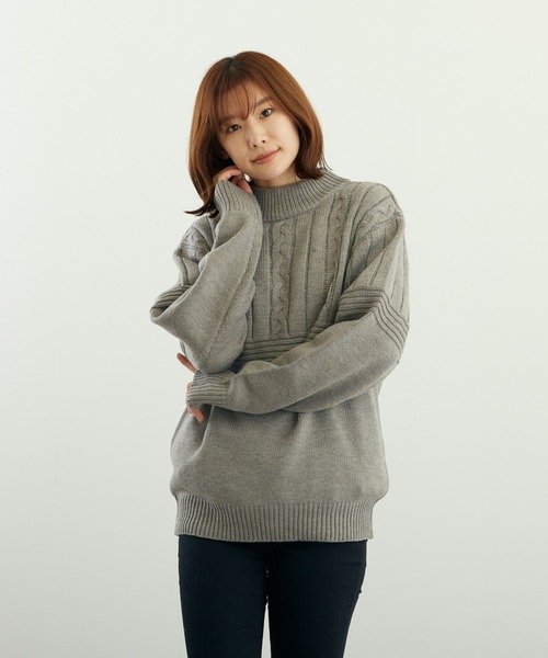 VIBGYOR(ヴィブジョー)の「A/Tケーブル切替H/N(BL)(ニット/セーター・メンズ・グレイッシュベージュ/グリーン/ベージュ/ブラウン/チャコールグレー/ブラック・LARGE/MEDIUM)」の5枚目の写真