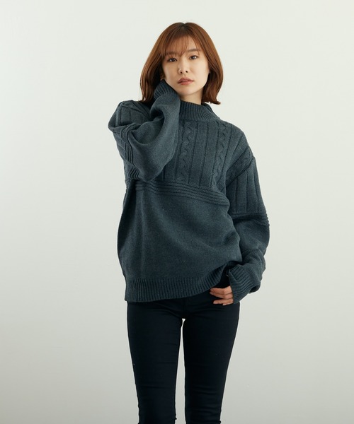 VIBGYOR(ヴィブジョー)の「A/Tケーブル切替H/N(BL)(ニット/セーター・メンズ・グレイッシュベージュ/グリーン/ベージュ/ブラウン/チャコールグレー/ブラック・LARGE/MEDIUM)」の6枚目の写真