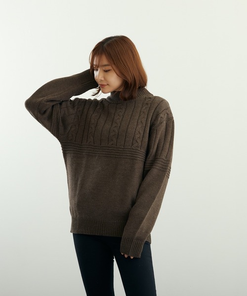 VIBGYOR(ヴィブジョー)の「A/Tケーブル切替H/N(BL)(ニット/セーター・メンズ・グレイッシュベージュ/グリーン/ベージュ/ブラウン/チャコールグレー/ブラック・LARGE/MEDIUM)」の21枚目の写真
