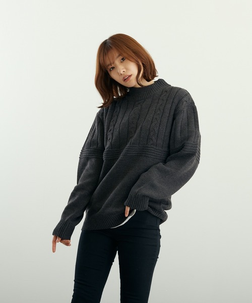 VIBGYOR(ヴィブジョー)の「A/Tケーブル切替H/N(BL)(ニット/セーター・メンズ・グレイッシュベージュ/グリーン/ベージュ/ブラウン/チャコールグレー/ブラック・LARGE/MEDIUM)」の20枚目の写真