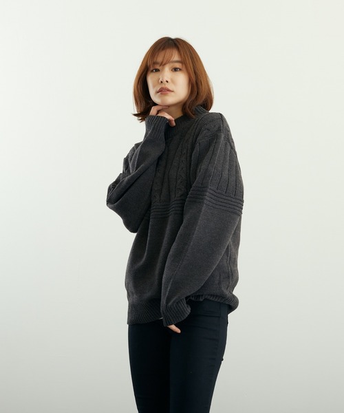 VIBGYOR(ヴィブジョー)の「A/Tケーブル切替H/N(BL)(ニット/セーター・メンズ・グレイッシュベージュ/グリーン/ベージュ/ブラウン/チャコールグレー/ブラック・LARGE/MEDIUM)」の19枚目の写真