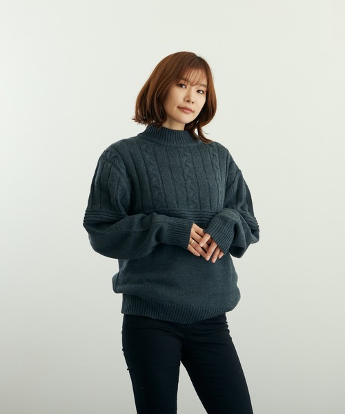 VIBGYOR(ヴィブジョー)の「A/Tケーブル切替H/N(BL)(ニット/セーター・メンズ・グレイッシュベージュ/グリーン/ベージュ/ブラウン/チャコールグレー/ブラック・LARGE/MEDIUM)」の14枚目の写真