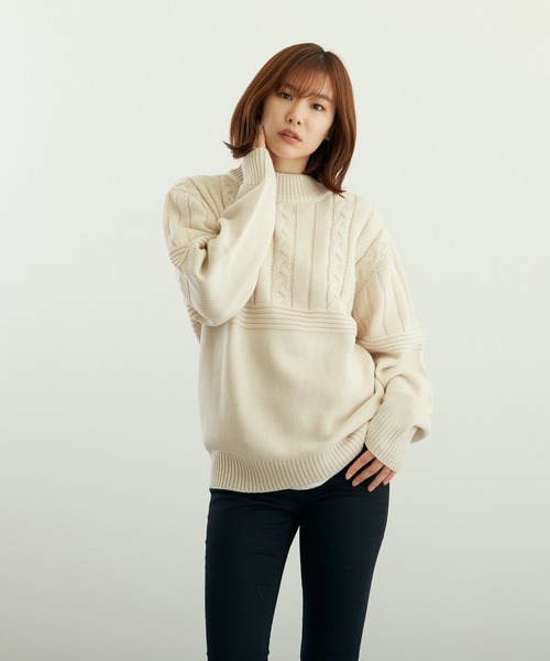 VIBGYOR(ヴィブジョー)の「A/Tケーブル切替H/N(BL)(ニット/セーター・メンズ・グレイッシュベージュ/グリーン/ベージュ/ブラウン/チャコールグレー/ブラック・LARGE/MEDIUM)」の12枚目の写真