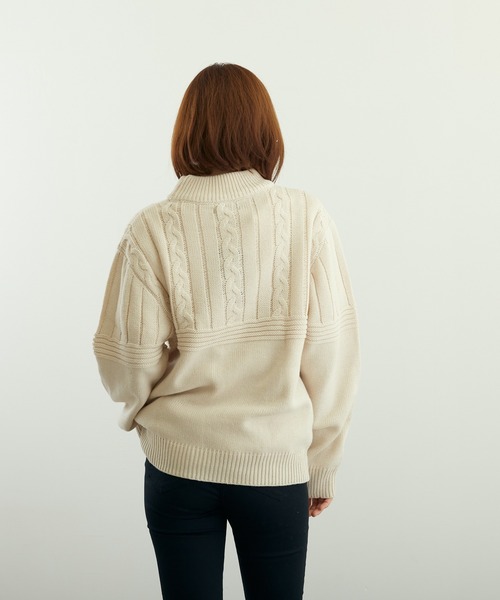 VIBGYOR(ヴィブジョー)の「A/Tケーブル切替H/N(BL)(ニット/セーター・メンズ・グレイッシュベージュ/グリーン/ベージュ/ブラウン/チャコールグレー/ブラック・LARGE/MEDIUM)」の10枚目の写真
