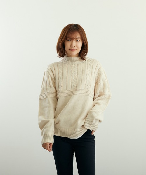 VIBGYOR(ヴィブジョー)の「A/Tケーブル切替H/N(BL)(ニット/セーター・メンズ・グレイッシュベージュ/グリーン/ベージュ/ブラウン/チャコールグレー/ブラック・LARGE/MEDIUM)」の9枚目の写真