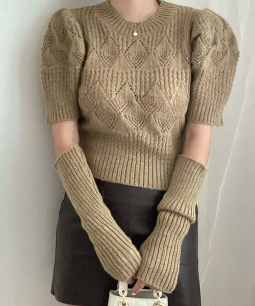 Girly Doll(ガーリードール)の「ハーフスリーブニット&アームウォーマー(ニット/セーター・レディース・ブラック/ベージュ/ピンク/キャメル・F)」の3枚目の写真