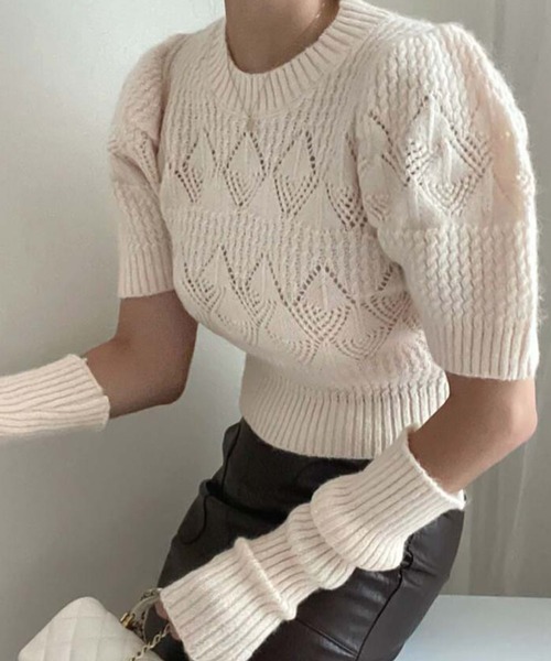 Girly Doll(ガーリードール)の「ハーフスリーブニット&アームウォーマー(ニット/セーター・レディース・ブラック/ベージュ/ピンク/キャメル・F)」の18枚目の写真