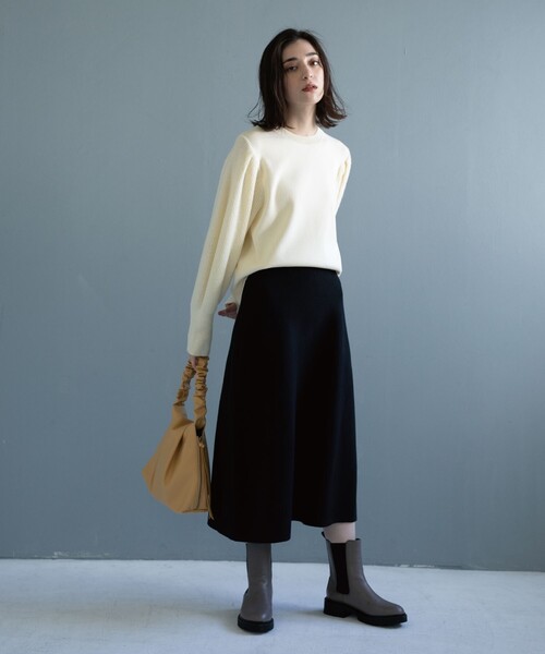 OPAQUE.CLIP（オペークドットクリップ）の「◆ニットフレアスカート【抗ピリング&ウォッシャブル】（スカート・レディース・ブラック/ブルー系7/オフホワイト/ピンク系9/レッド系1/ナチュラル・40/42/38/36）」の12枚目の写真